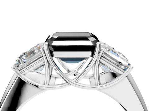 White gold Three-Stone Fancy Black Asscher Cut Cut Diamond Ring with Prong Setting and Classic Band_4