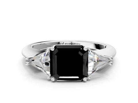White gold Three-Stone Fancy Black Asscher Cut Cut Diamond Ring with Trillion Side Stones and Four-Prong Setting_11