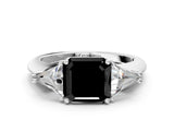 White gold Three-Stone Fancy Black Asscher Cut Cut Diamond Ring with Trillion Side Stones and Four-Prong Setting_11