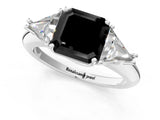 White gold Three-Stone Fancy Black Asscher Cut Cut Diamond Ring with Trillion Side Stones and Four-Prong Setting_12