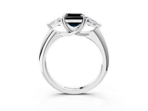 White gold Three-Stone Fancy Black Asscher Cut Cut Diamond Ring with Trillion Side Stones and Four-Prong Setting_14