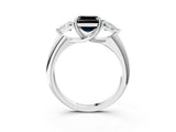 White gold Three-Stone Fancy Black Asscher Cut Cut Diamond Ring with Trillion Side Stones and Four-Prong Setting_14