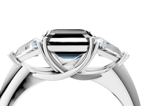 White gold Three-Stone Fancy Black Asscher Cut Cut Diamond Ring with Trillion Side Stones and Four-Prong Setting_15