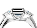 White gold Three-Stone Fancy Black Asscher Cut Cut Diamond Ring with Trillion Side Stones and Four-Prong Setting_15