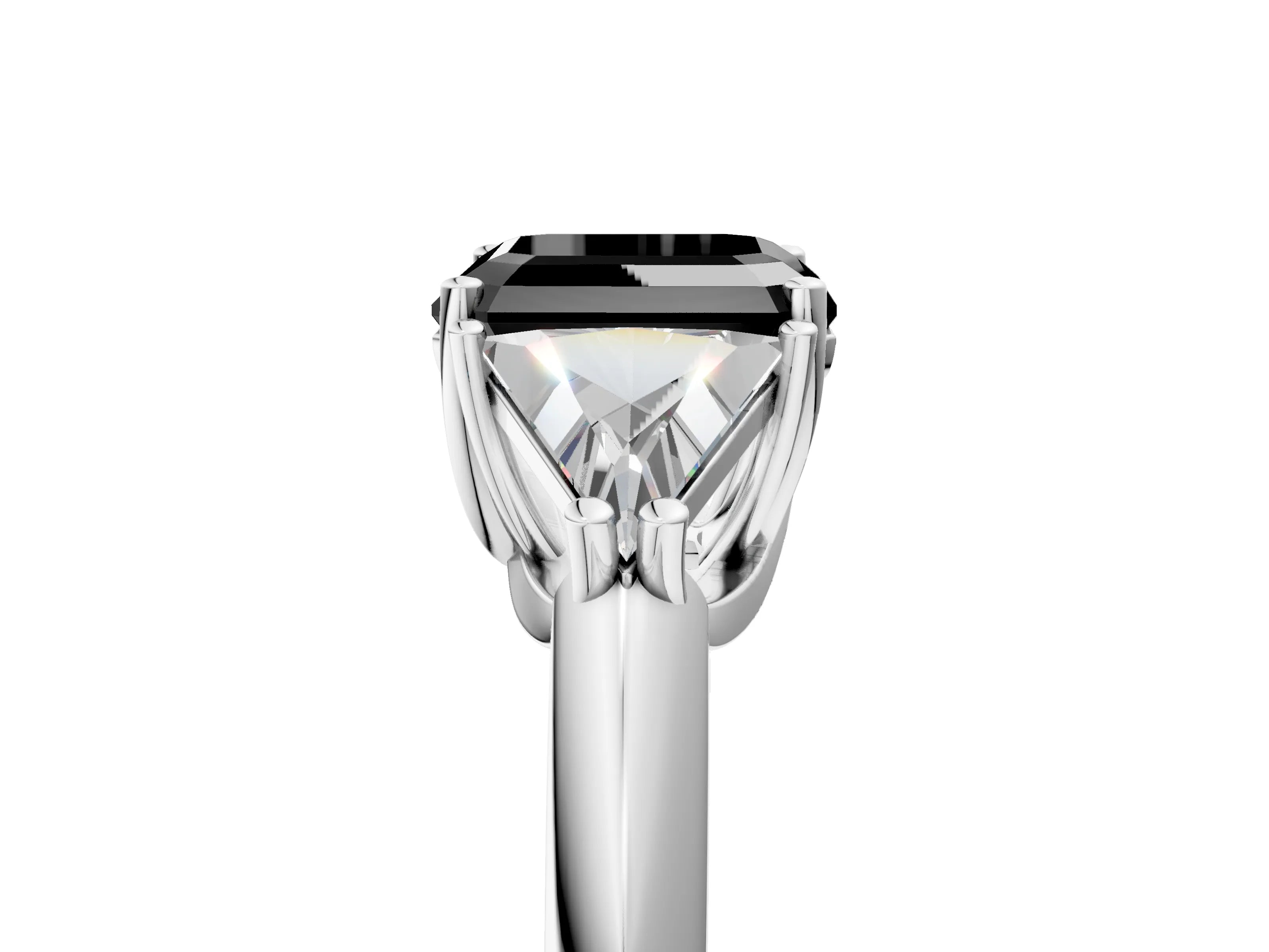 White gold Three-Stone Fancy Black Asscher Cut Cut Diamond Ring with Trillion Side Stones and Four-Prong Setting_16