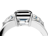 White gold Three-Stone Fancy Black Asscher Cut Cut Diamond Ring with Trillion Side Stones on a Split Shank Band_4