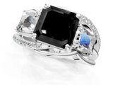 White gold Three-Stone Fancy Black Asscher Cut Cut Diamond Split Shank Prong Set Ring_1