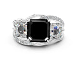 White gold Three-Stone Fancy Black Asscher Cut Cut Diamond Split Shank Prong Set Ring_12