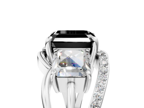 White gold Three-Stone Fancy Black Asscher Cut Cut Diamond Split Shank Prong Set Ring_17