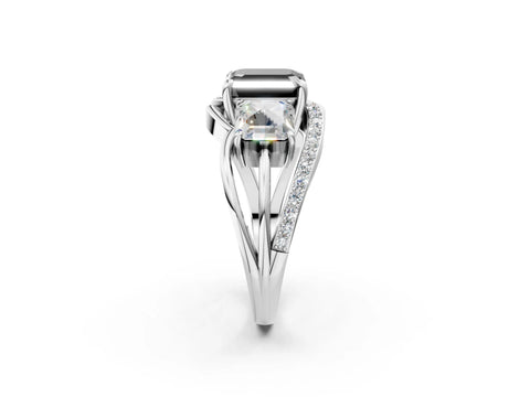 White gold Three-Stone Fancy Black Asscher Cut Cut Diamond Split Shank Prong Set Ring_2