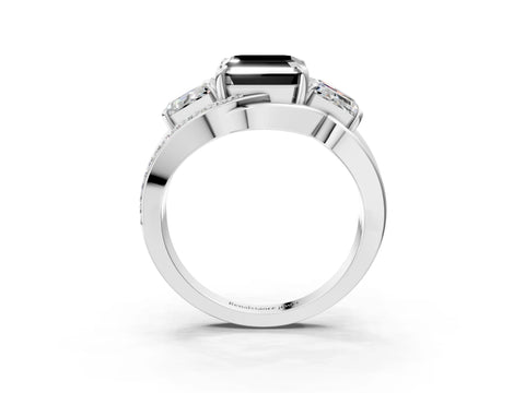 White gold Three-Stone Fancy Black Asscher Cut Cut Diamond Split Shank Prong Set Ring_3