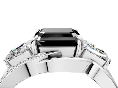 White gold Three-Stone Fancy Black Asscher Cut Cut Diamond Split Shank Prong Set Ring_4
