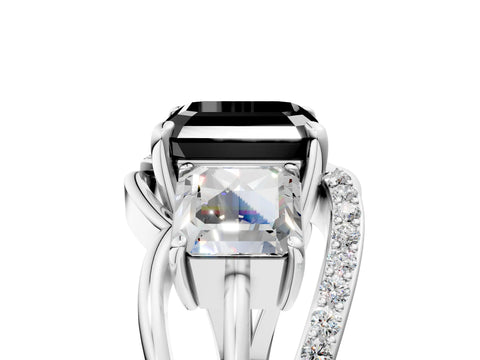White gold Three-Stone Fancy Black Asscher Cut Cut Diamond Split Shank Prong Set Ring_5