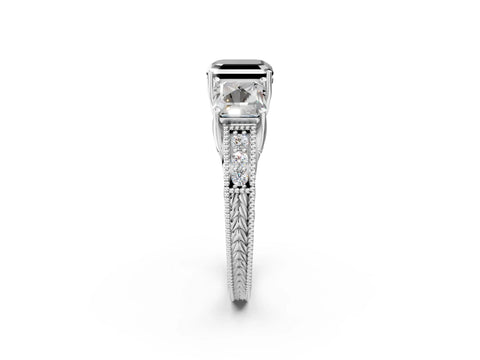 White gold Three-Stone Fancy Black Asscher Cut Cut Milgrain Pavé Engagement Ring_14