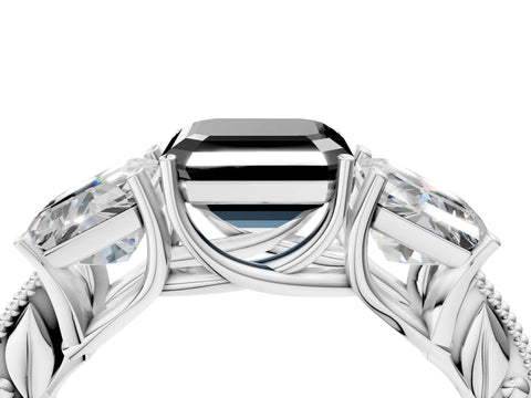 White gold Three-Stone Fancy Black Asscher Cut Cut Milgrain Pavé Engagement Ring_16