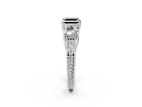 White gold Three-Stone Fancy Black Asscher Cut Cut Milgrain Pavé Engagement Ring_26
