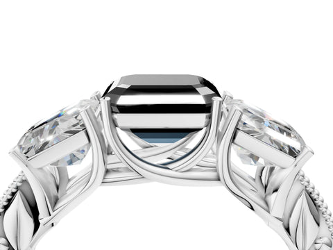 White gold Three-Stone Fancy Black Asscher Cut Cut Milgrain Pavé Engagement Ring_4
