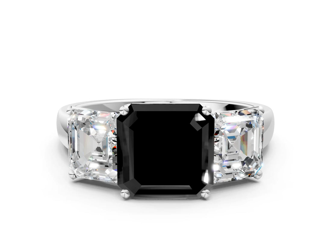 White gold Three-Stone Fancy Black Asscher Cut Cut Solitaire Ring with Classic Prong Setting_12