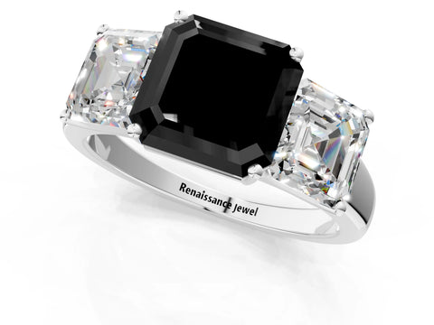 White gold Three-Stone Fancy Black Asscher Cut Cut Solitaire Ring with Classic Prong Setting_13