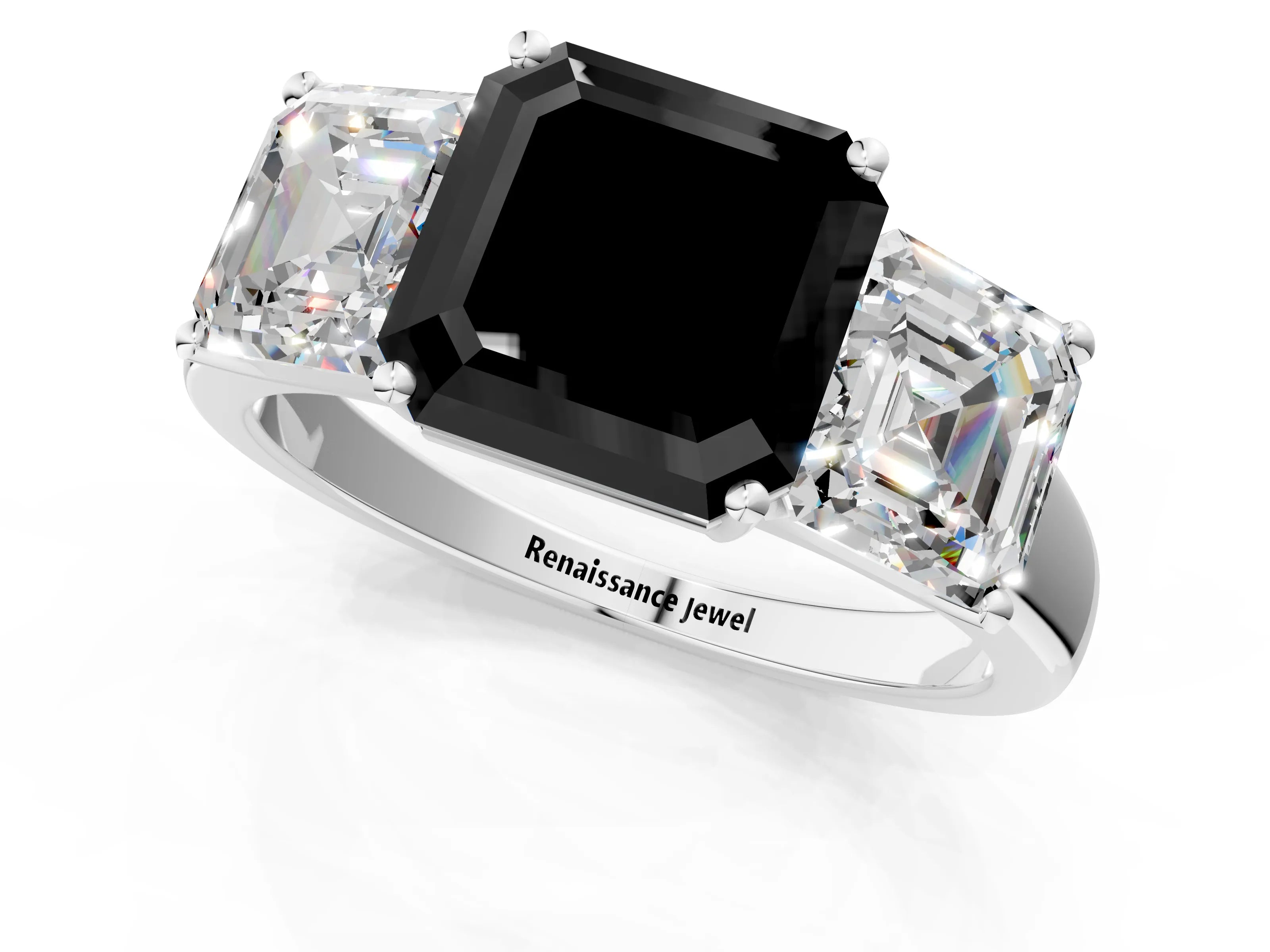 White gold Three-Stone Fancy Black Asscher Cut Cut Solitaire Ring with Classic Prong Setting_13