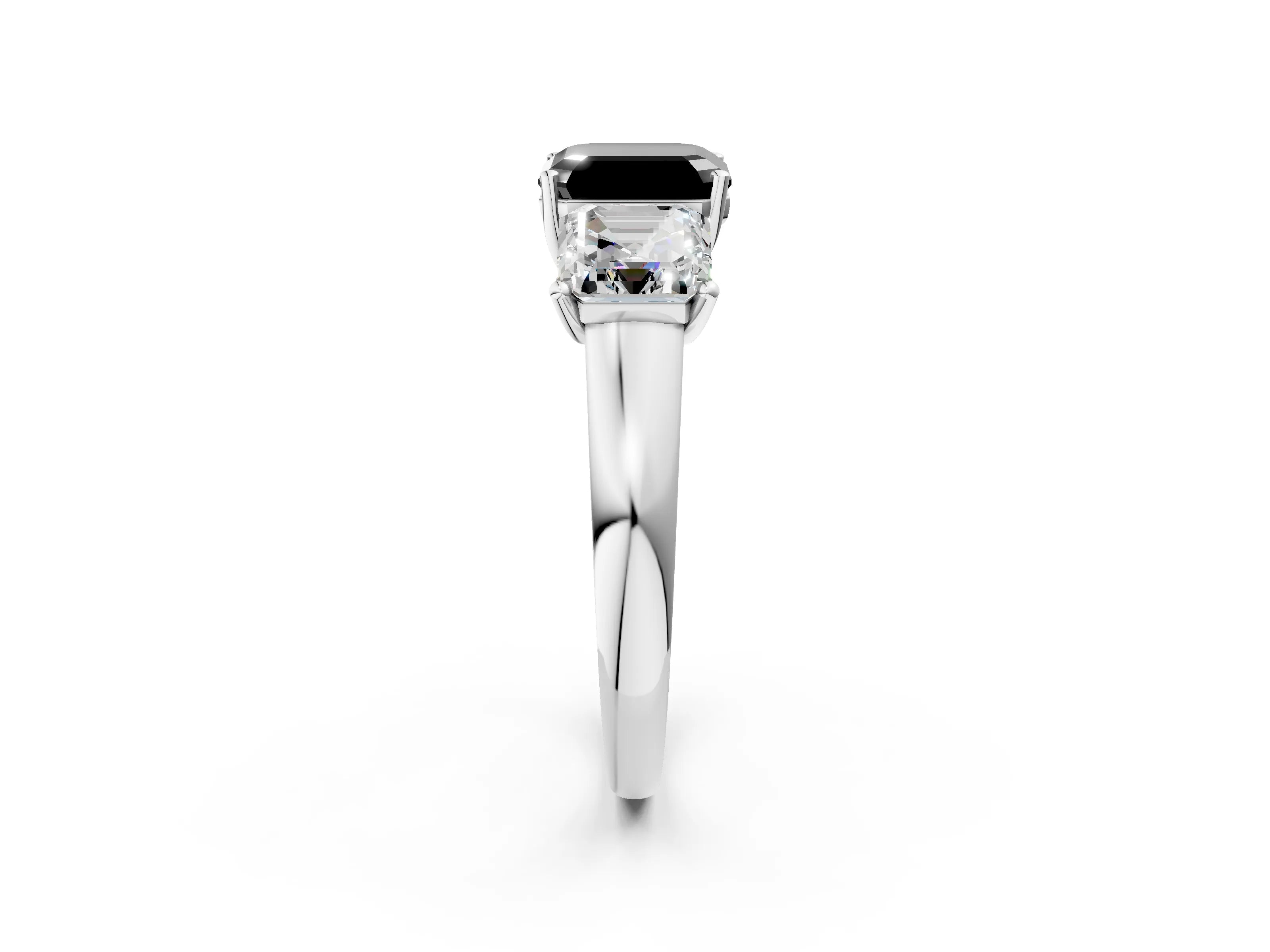 White gold Three-Stone Fancy Black Asscher Cut Cut Solitaire Ring with Classic Prong Setting_14