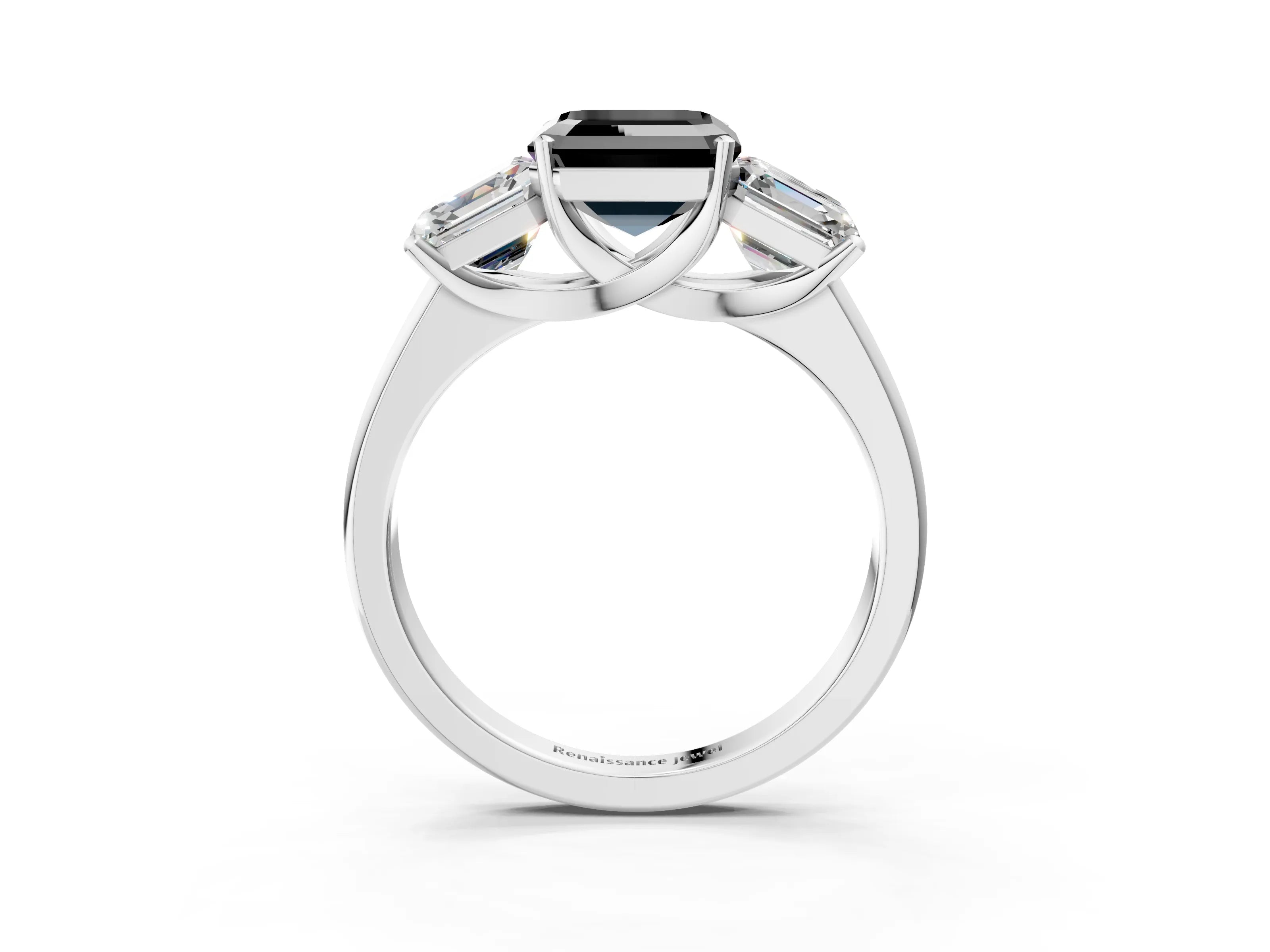 White gold Three-Stone Fancy Black Asscher Cut Cut Solitaire Ring with Classic Prong Setting_15