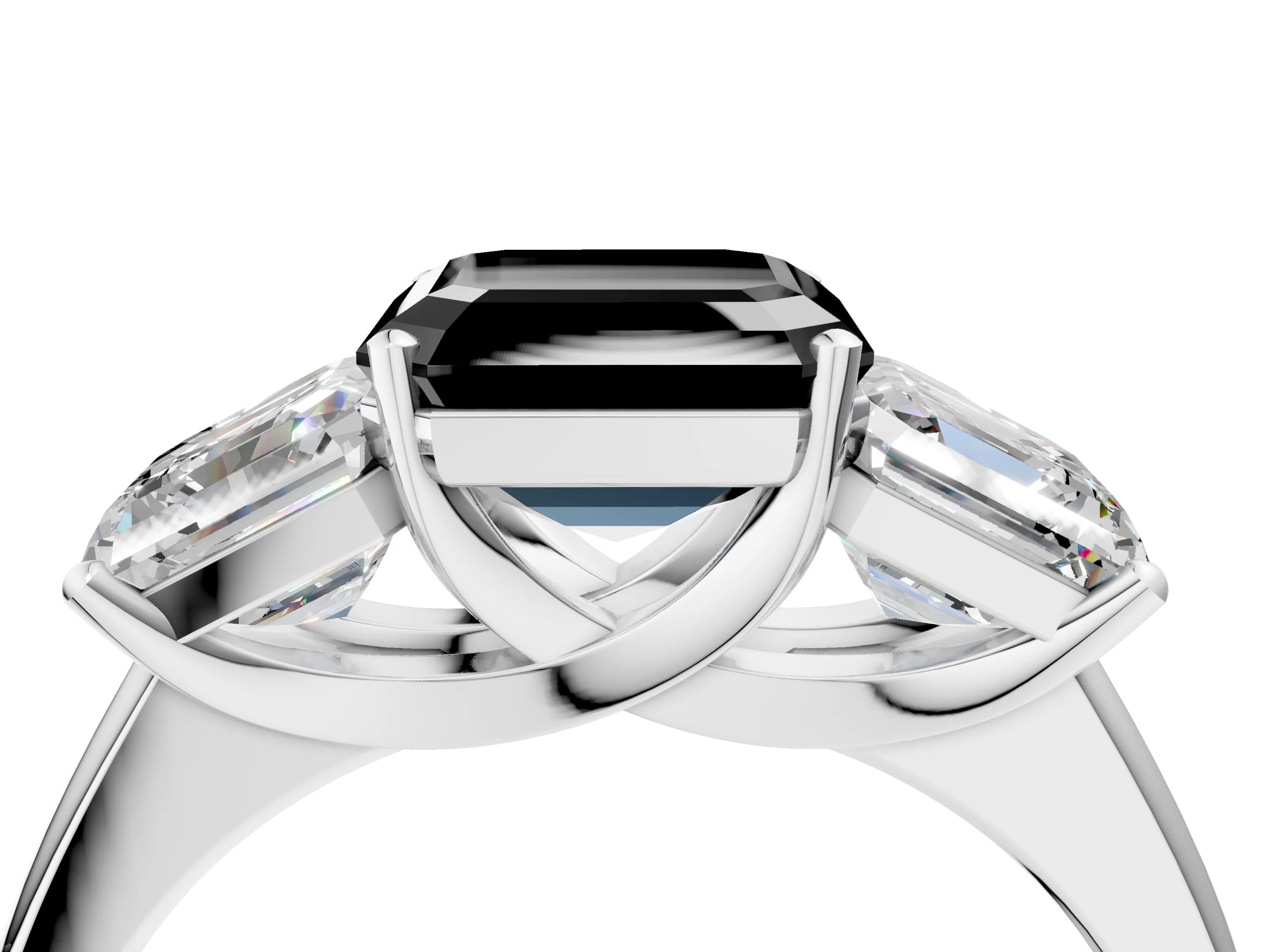White gold Three-Stone Fancy Black Asscher Cut Cut Solitaire Ring with Classic Prong Setting_16