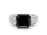 White gold Three-Stone Fancy Black Asscher Cut Diamond Braided Band Ring with Four-Prong Setting_12