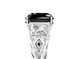 White gold Three-Stone Fancy Black Asscher Cut Diamond Braided Band Ring with Four-Prong Setting_17