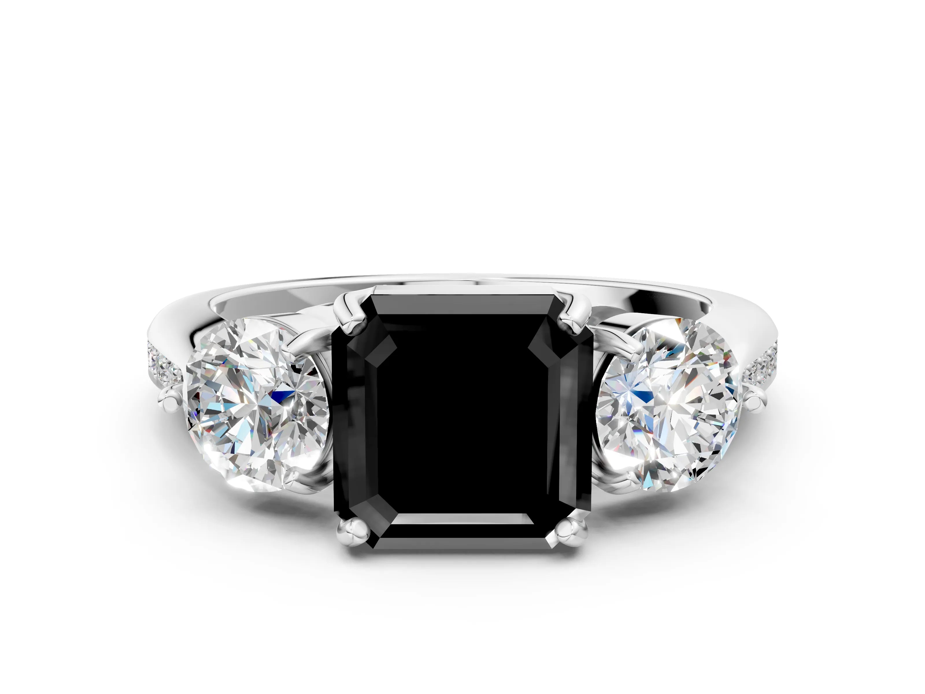 White gold Three-Stone Fancy Black Asscher Cut Diamond Channel Set Engagement Ring with Prong Setting_12