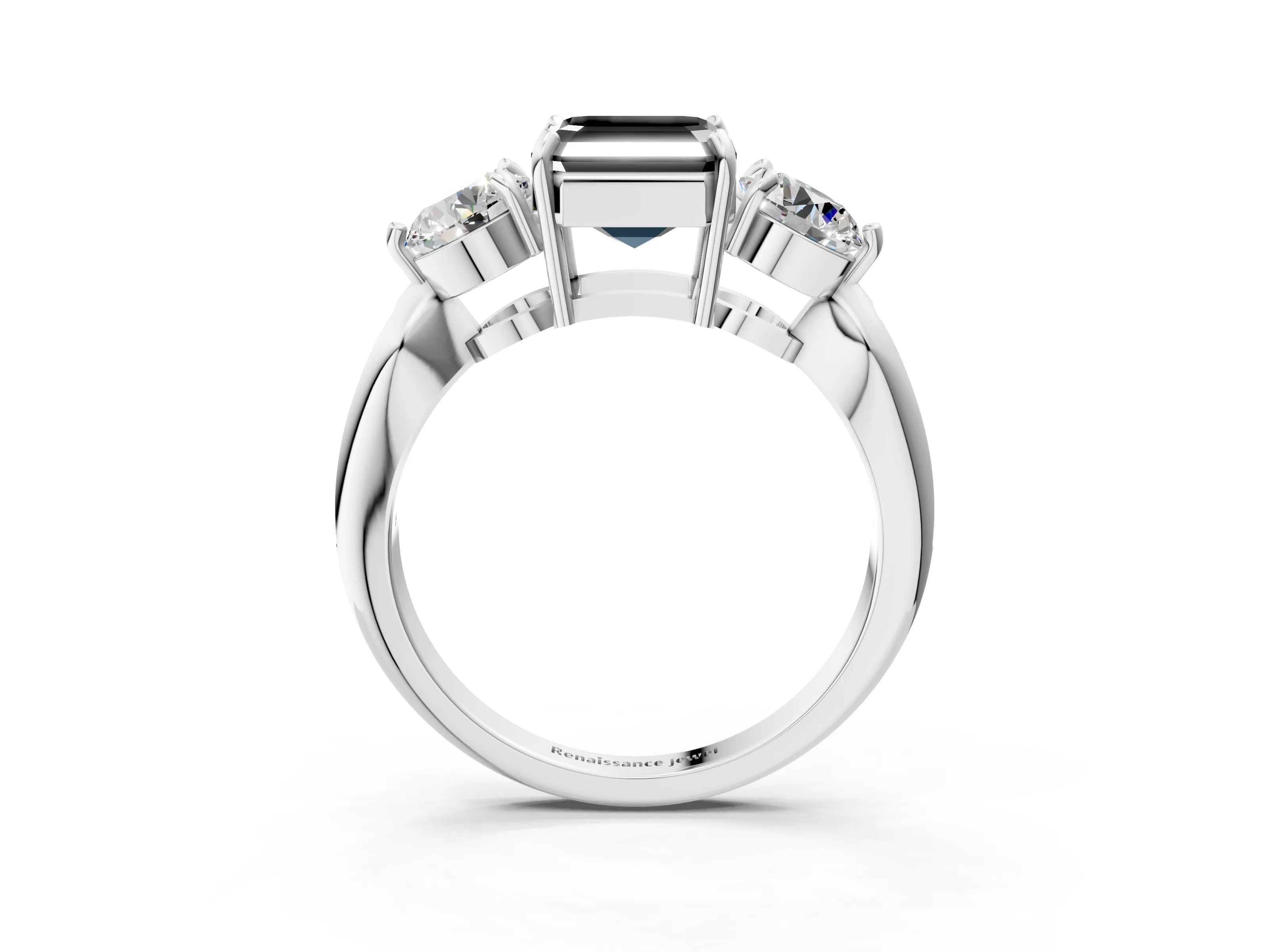 White gold Three-Stone Fancy Black Asscher Cut Diamond Channel Set Engagement Ring with Prong Setting_3