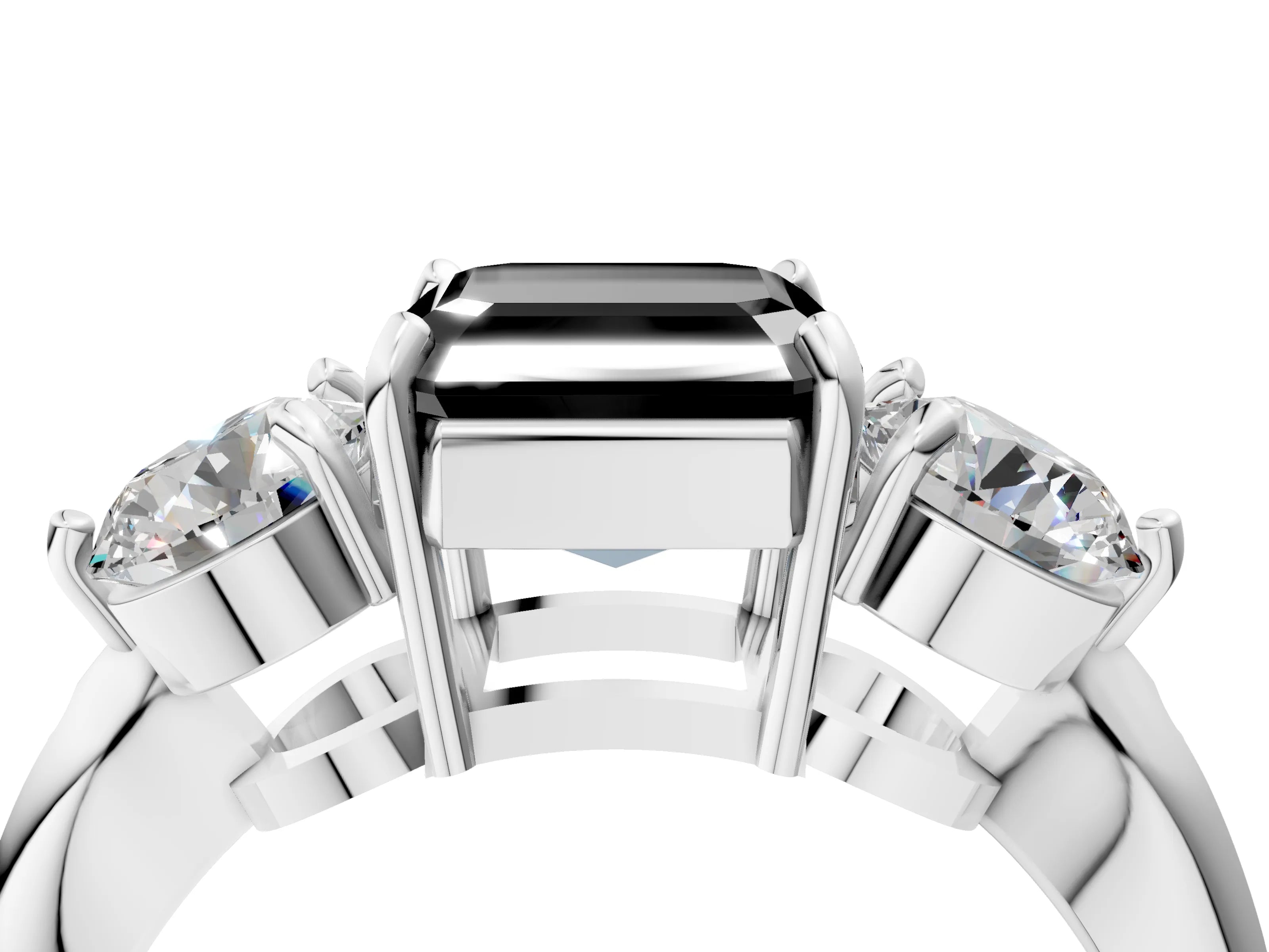 White gold Three-Stone Fancy Black Asscher Cut Diamond Channel Set Engagement Ring with Prong Setting_4