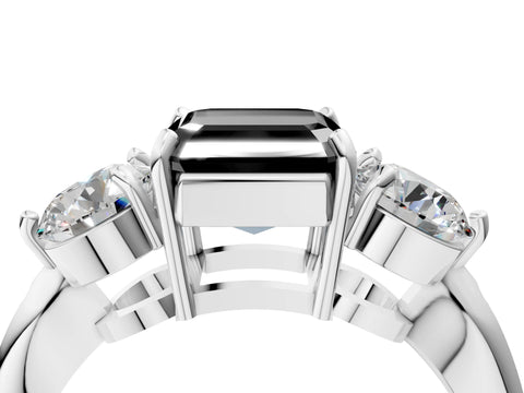 White gold Three-Stone Fancy Black Asscher Cut Diamond Channel Set Engagement Ring with Prong Setting_4
