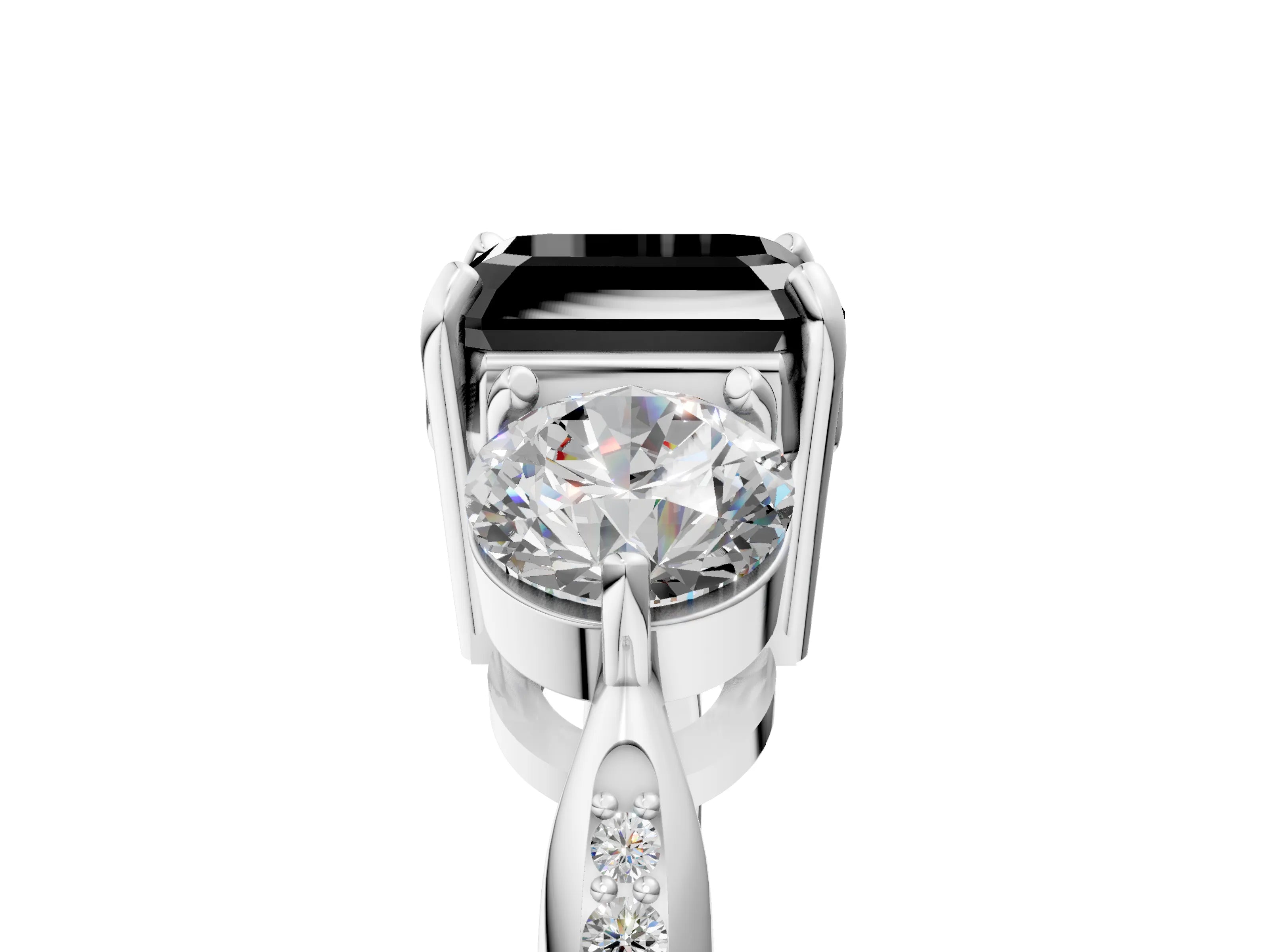 White gold Three-Stone Fancy Black Asscher Cut Diamond Channel Set Engagement Ring with Prong Setting_5