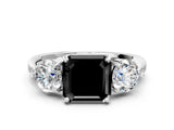 White gold Three-Stone Fancy Black Asscher Cut Diamond Channel Set Engagement Ring with Prong Setting