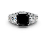 White gold Three-Stone Fancy Black Asscher Cut Diamond Engagement Ring with Pave Band and Prong Setting_12