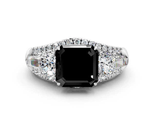 Platinum Asscher Cut Five Stone Baguette Engagement Ring Setting for Black Center