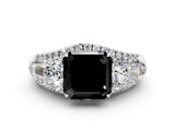 White gold Three-Stone Fancy Black Asscher Cut Diamond Engagement Ring with Pave Band and Prong Setting_12