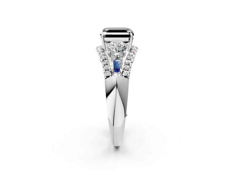 White gold Three-Stone Fancy Black Asscher Cut Diamond Engagement Ring with Pave Band and Prong Setting_14