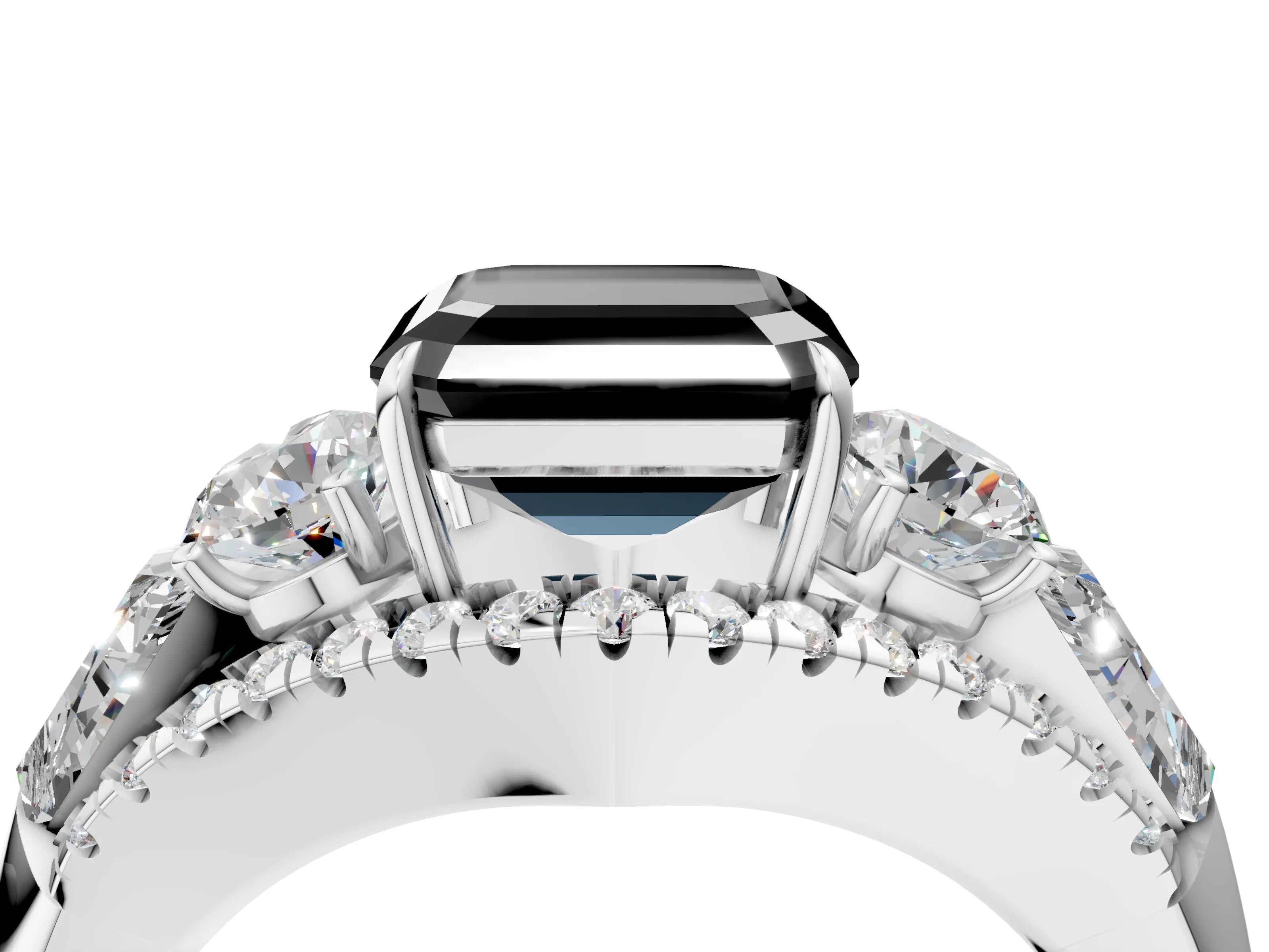 White gold Three-Stone Fancy Black Asscher Cut Diamond Engagement Ring with Pave Band and Prong Setting_16