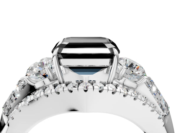 Platinum Asscher Cut Five Stone Baguette Engagement Ring Setting for Black Center