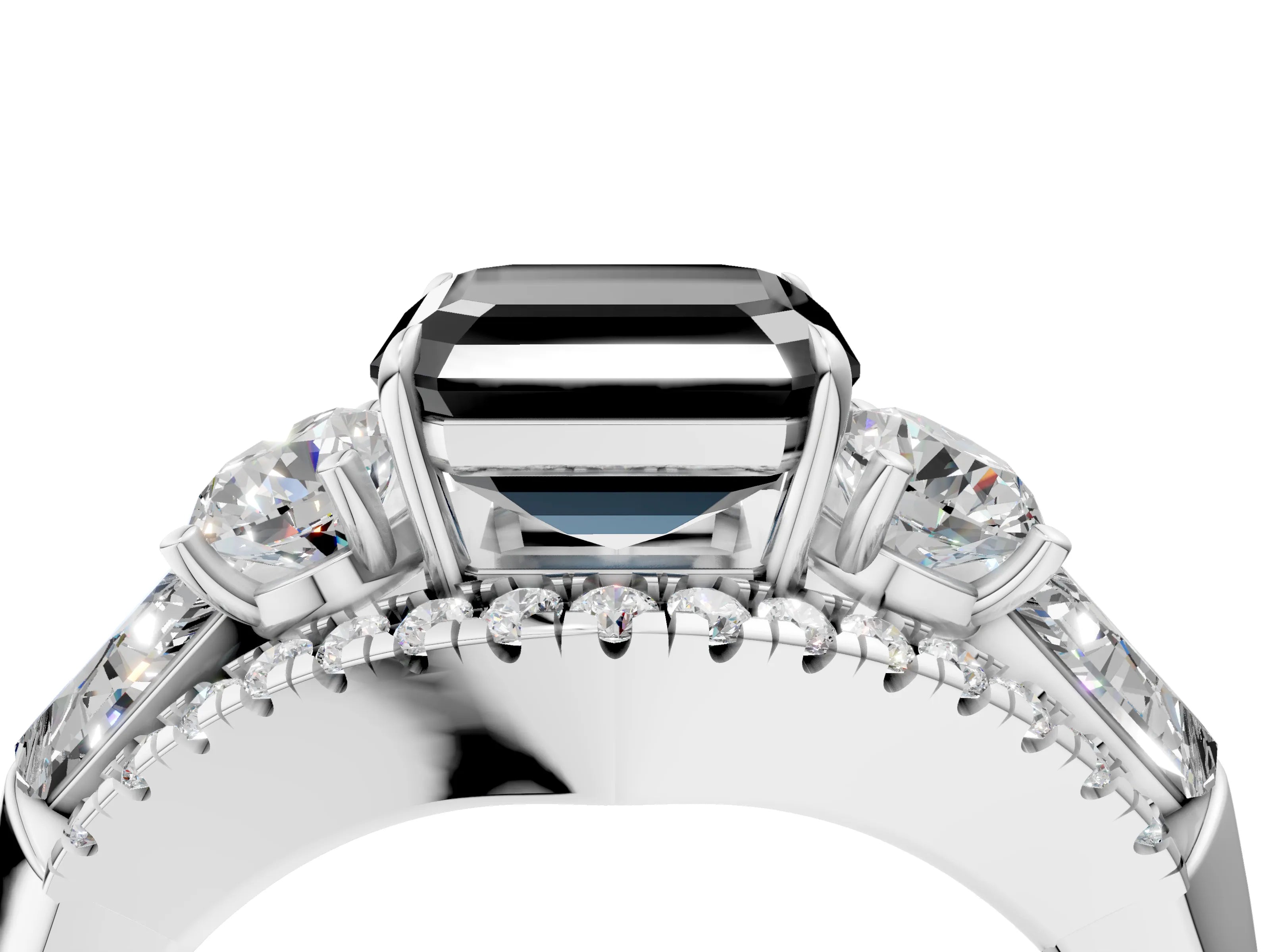 White gold Three-Stone Fancy Black Asscher Cut Diamond Engagement Ring with Pave Band and Prong Setting_16