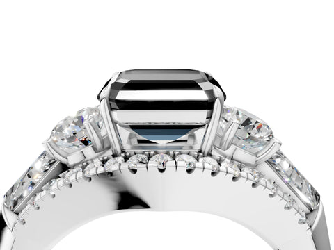White gold Three-Stone Fancy Black Asscher Cut Diamond Engagement Ring with Pave Band and Prong Setting_16