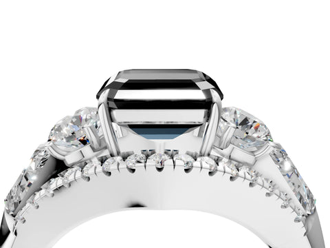 White gold Three-Stone Fancy Black Asscher Cut Diamond Engagement Ring with Pave Band and Prong Setting_16