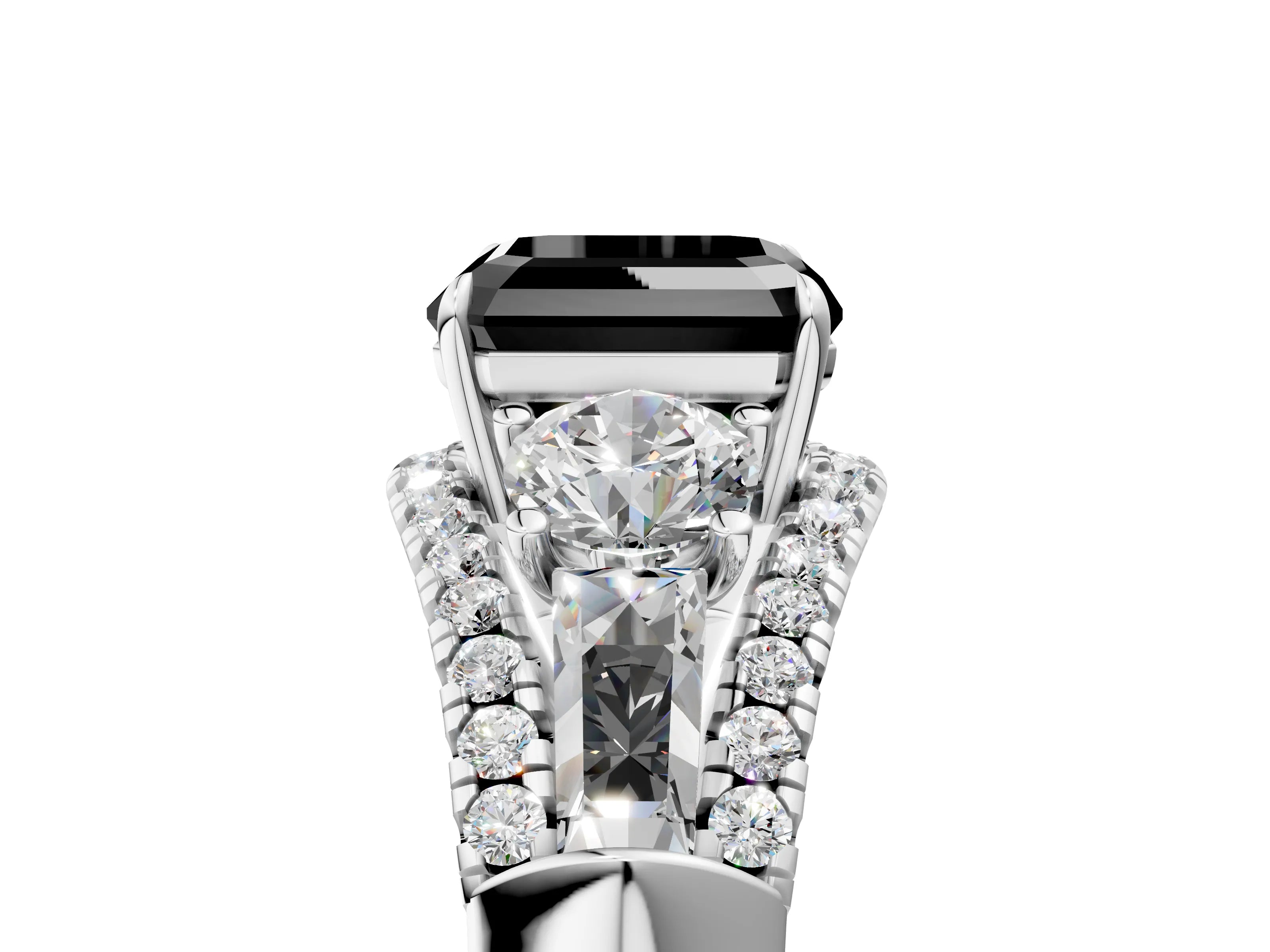 White gold Three-Stone Fancy Black Asscher Cut Diamond Engagement Ring with Pave Band and Prong Setting_17