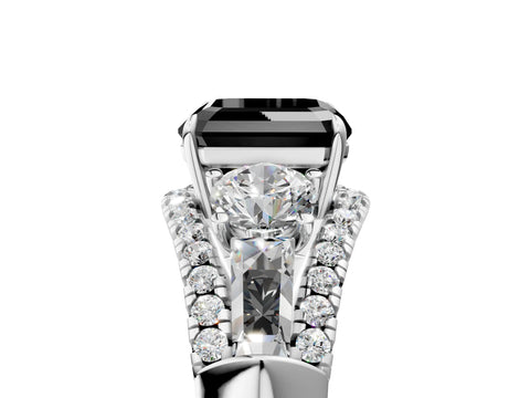 White gold Three-Stone Fancy Black Asscher Cut Diamond Engagement Ring with Pave Band and Prong Setting_17