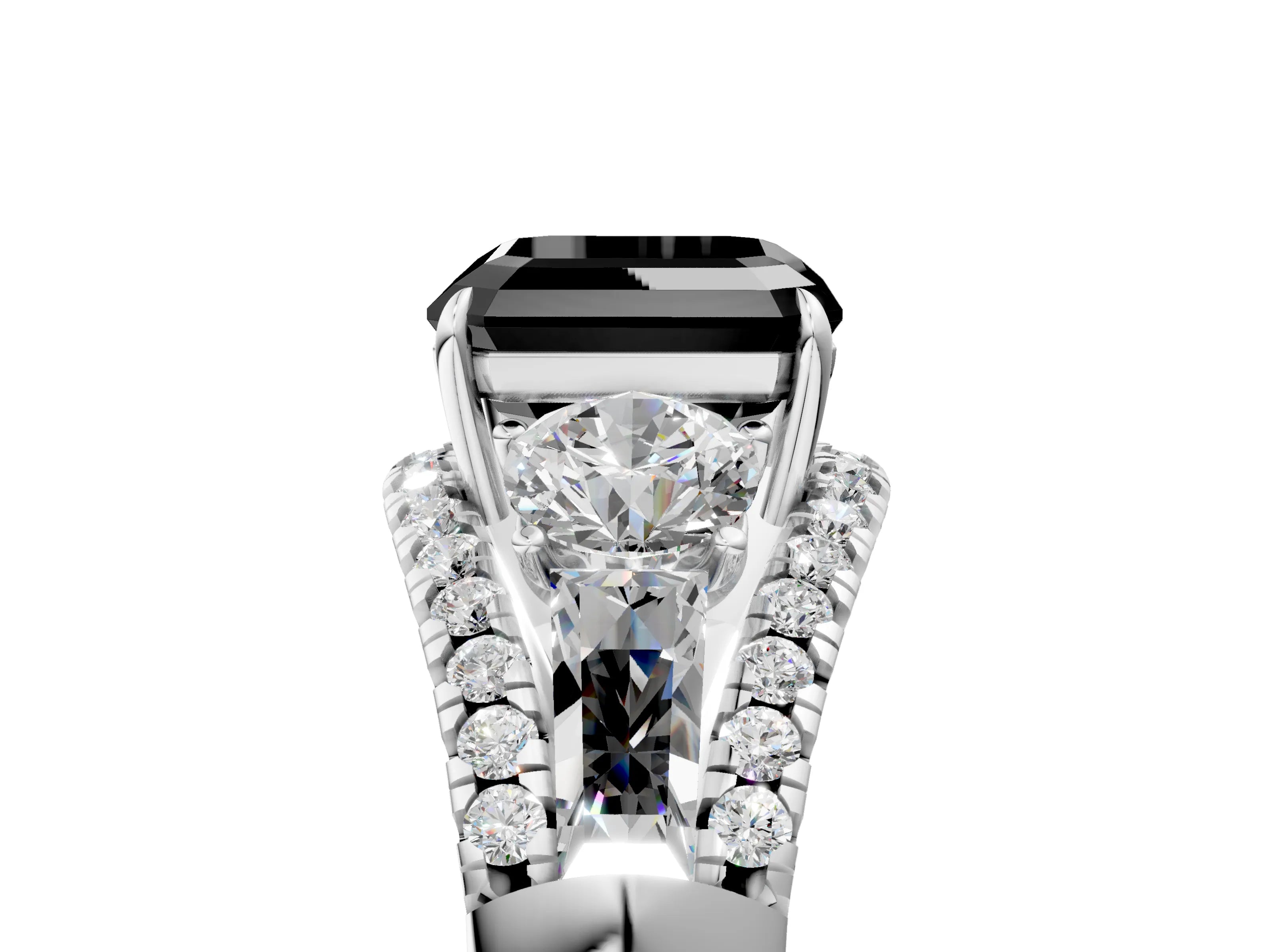 White gold Three-Stone Fancy Black Asscher Cut Diamond Engagement Ring with Pave Band and Prong Setting_17