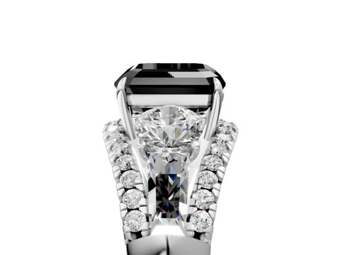 White gold Three-Stone Fancy Black Asscher Cut Diamond Engagement Ring with Pave Band and Prong Setting_17