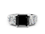 White gold Three-Stone Fancy Black Asscher Cut Diamond Engagement Ring with Prong Setting_15