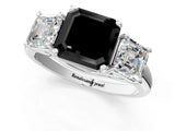 White gold Three-Stone Fancy Black Asscher Cut Diamond Engagement Ring with Prong Setting_16
